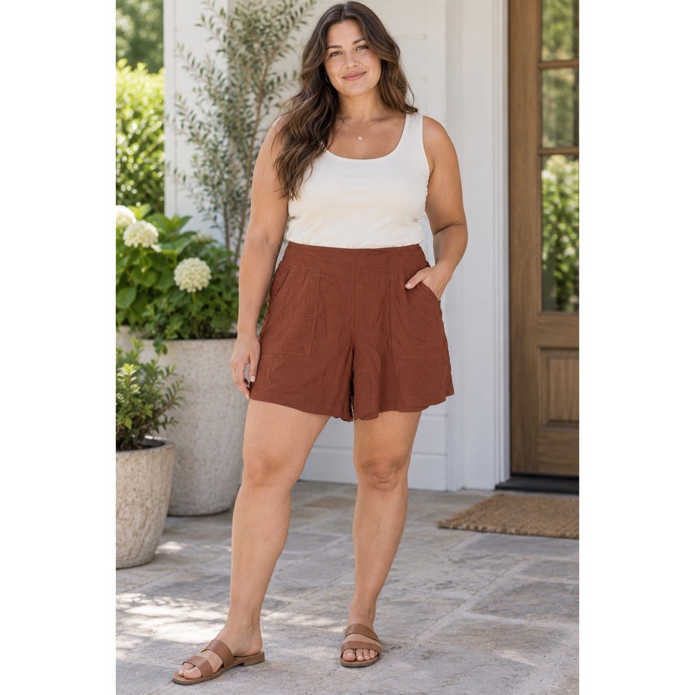 Wildfox Shorts Womens Brown Rayon Elastic Waist Pockets Casual Comfy XL